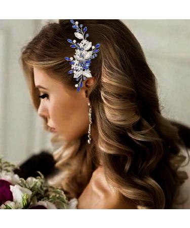 Casdre Blue Crystal Bride Wedding Hair Comb - Silver Rhinestone Bridal Hair Piece with Pearl Accents - Buy Online on GoSupps.com