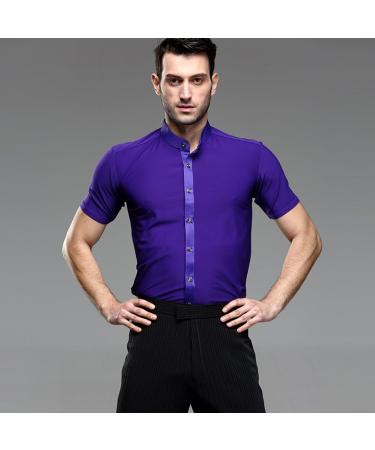 Men's Professional Stand-Collar Short-Sleeve Dance Shirt in Medium Purple - Buy Online on GoSupps.com