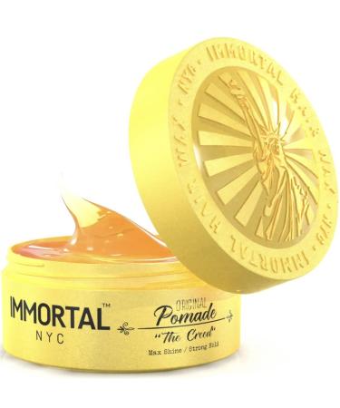 IMMORTAL NYC Hair Styling Pomade - The Creed Strong Hold  Max Shine Pomade - Mens Water Based  No Residue Hair Balm - All Natural Pomade for All Hair Types