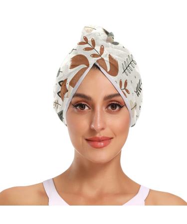 Foxes and Different Elements Hair Towel 2 Pack Super Absorbent Hair Drying Towel Quick Dry Hair Turbans Head Towel with Button Twisty Wrap for Women Girls