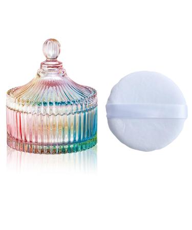 Large Body Powder Puff and Powder Container Crystal Case for Dust Puff Powder applicator with Box for Face and Body (colorful)