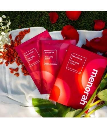 Menorah Skincare Anti-Aging Serum Rescue Sheet Masks | Goji Berry & Rosehip | Improve Skin Firmness & Elasticity (4 Sheets - Buy Online on GoSupps.com
