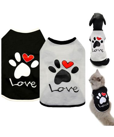 Brocarp Dog Shirt Puppy Clothes, 2 Pack Dog T-Shirt Basic Vest Outfit, Pet Apparel Doggy Tee Tank Top Sleeveless for Small Medium Large Boy Girl Cats Kitten, Cotton Soft and Breathable Tshirts Black+White Small