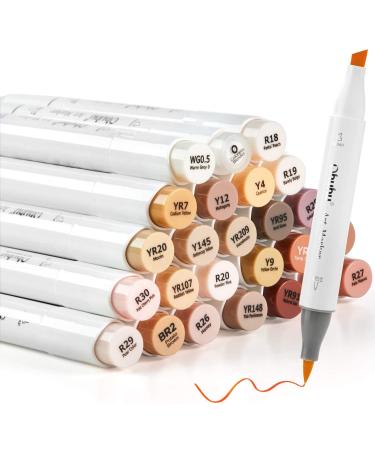 Ohuhu Skin Tone Alcohol Markers Brush Tip - Double Tipped Skin Color Markers for Artist Adults' Coloring Illustration - 24 Portrait Skin Colors w/ 1 Alcohol Based Blender, Chisel & Brush - Honolulu - Buy Online on GoSupps.com