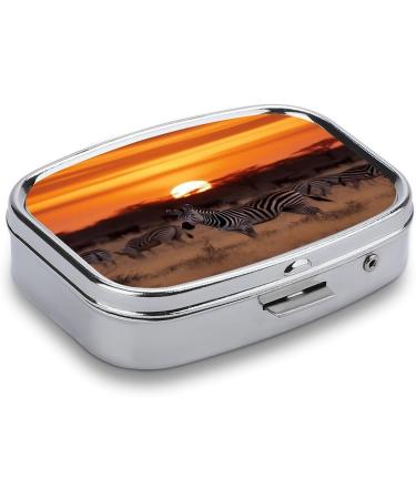 Shop Africa Sunset Zebra Print Pill Box | 2-Compartment Portable Medicine Organizer | Decorative Metal Case - Buy Online on GoSupps.com