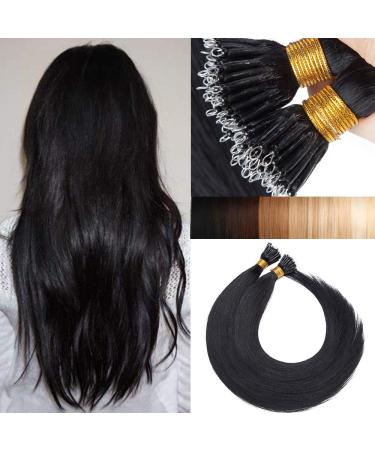 Nanoring Extension Real Hair 1g Loop Hair Extension Hairpieces 50 Strands Straight 100% Remy Human Hair Black#1 24"(60cm)-50g