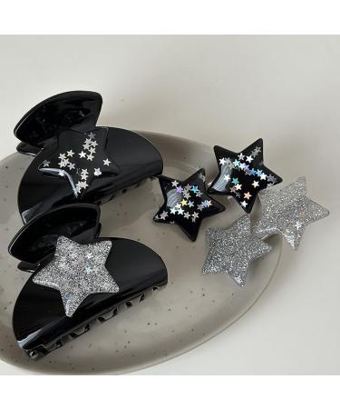 XIAHIOPT Sequins Star Claw Clip for Women Cool Girl Hair UpdoHair Styling Accessory for Thin Hair French Jaw Clip Black Star Grab - Buy Online on GoSupps.com