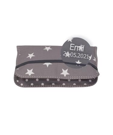 ULLENBOOM diaper pocket for on the go (made in EU) - diaper bag for up to 3 diapers wet wipes & other accessories diaperedui with zipper & rubber band small & casual gray stars 18 x 27 cm