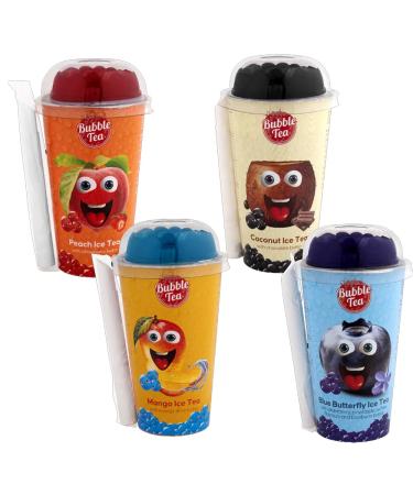 Mixed Pack Bubble Tea Set Peach Mango Energy Coconut Chocolate Butterfly Ice Tea Flavors with Boba 350ml Each - 4 Pack