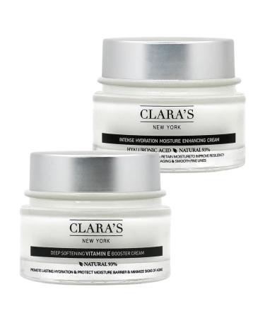 CLARA'S NEW YORK Deep Softening Vitamin E Cream for Face Bundle with Hydration Moisture Enhancing Cream 50ml each Hydrating Skincare Duo Gift Set (2 Items)