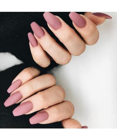 Handcess Coffin Matte Pink Ballerina Press-On Nails | Pure Color Complete Coverage Fake Nail Tips for Women & Girls - Shop Internationally - Buy Online on GoSupps.com