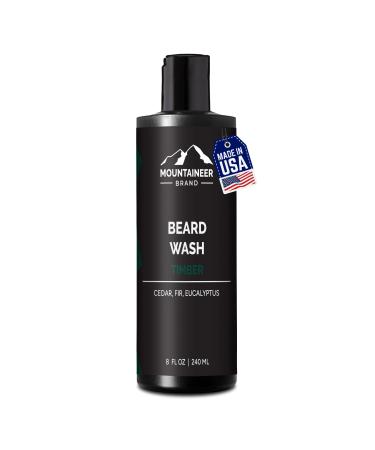 Mountaineer Brand Beard Wash For Men | 100% Natural Beard Shampoo | Thick Cleaning Softening Lather for Hair and Skin | Hydrate and Detangle | Grooming Treatment | Timber Scent 8oz