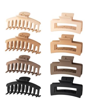 Wekin Large Hair Claw Clips, 8 Pack 4.3" Hair Clips for Women & Girls, Strong Hold Matte Claw Hair Clips for Women Thick Hair & Thin Hair, 90's Vintage Jaw Clips (Cream, Beige, Dark Brown, Black) Neutral