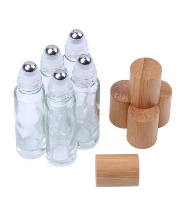 ConStore 5pcs Clear Glass Roller Bottles 10ml - Refillable Essential Oil Bottles with Bamboo Lid & Stainless Steel Rollers - Buy Online on GoSupps.com