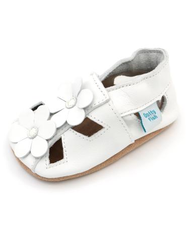 Dotty Fish Soft Leather Baby Shoes with Suede Soles. Toddler Sandals. Non-slip. 0-6 Months to 3-4 Years 6-12 Months White Flowers - Buy Online on GoSupps.com