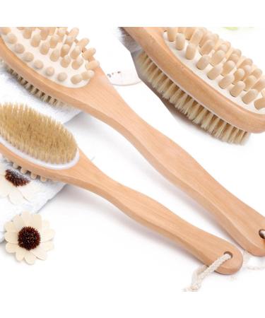 Hangarone Double Sided Bath Brush - Wooden Long Handle Massage & Scrubbing Brush for Spa Experience - Buy Online on GoSupps.com
