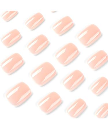 24 Pcs Press On Nails | Short Square Nude Pink Acrylic False Nails | Glossy Full Cover Stick On Nails for Women & Girls - Buy Online on GoSupps.com