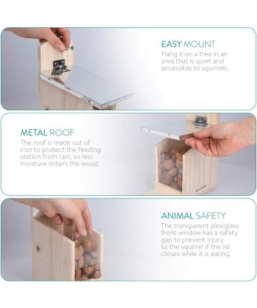 Navaris Squirrel Feeder - Durable Pine Wood House for Outdoors - Metal Roof Feeding Station for Garden Backyard Squirrels - Buy Online on GoSupps.com