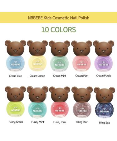NBBEBE Korean Kids Nail Polish Set B - Non-Toxic & Quick Dry | Safe Water-based Peel-off Polish for Little Girls Age 3+ | 10 Colors Box Set - Buy Online on GoSupps.com