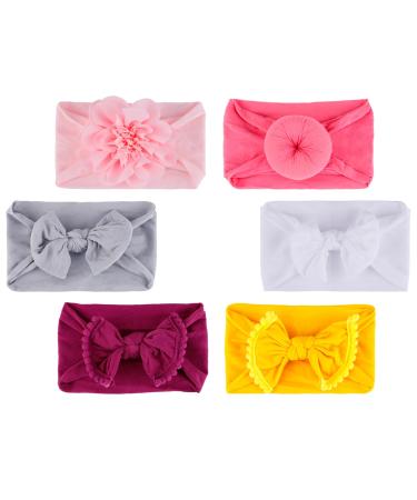 Cheerful Mario 6 Pieces Newborn Hairband Headband Baby Girl Bows Hairband Baptism Headbands High Elasticity Set H