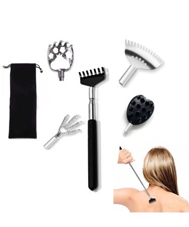 YQBFTC back scratch (5 head) stainless steel telescopic rod back scratch for the back and head scratch immediate relief from itching effortlessly reach every place for men and women a: set 1