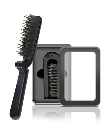 Travel Brush Mini Boar Bristle Brush Folding Hair Brush for Thin/Thick Hair  Mini Hair Brush for Women and Men for Smoothing Detangling Massaging Adding Shine  Great for Purse or Pocket.
