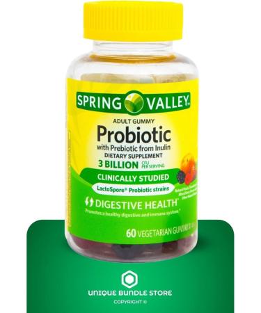 Probiotics Women and Men 60 Vegetarian Gummies 3 Billion CFU with Inulin Digestive Health Supplement Assorted Peach Strawberry Mixed Berry Flavors (Pack of 2) 60 Count (Pack of 2) - Buy Online on GoSupps.com