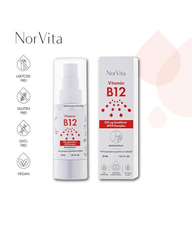 Norvita Vitamin B12 Spray 500 g - Vegan High-Dose B12 Complex | Natural Lemon & Menthol - 30 ml (150 Daily Doses) - Buy Online on GoSupps.com
