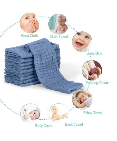 YOOFOSS Dark Blue Mull Towels - 100% Cotton Folding Diapers for Babies | Super Absorbent 10x50 cm (10 Pack) - Buy Online on GoSupps.com