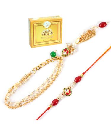 Ghasitaram Gifts Rakhis Online - Rakhi for Brother-MJ-3 Bhaiya Bhabhi Rakhi with 400 GMS of Soan Papdi Rakhi Set with 400 gms of Soan Papdi