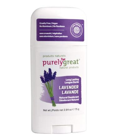 Purelygreat Natural Deodorant Stick - Lavender - EWG Verified  - Vegan  Cruelty Free - No Aluminum  No Parabens - Essential Oils