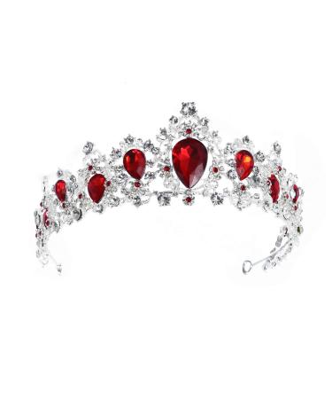 Beaupretty Baroque Queen Crowns Rhinestone Crystal Tiara and Crowns Headband Wedding Tiara for Women Prom Queen Crown (Silver Base  Red)