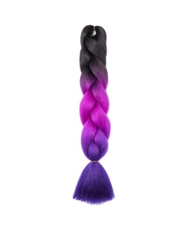 Gairyan Jumbo Braids Extensions - 100g Ombre Synthetic Braiding Hair (60cm) for Box Crochet Braids - Black Fuchsia & Blue Purple - International Shipping Available - Buy Online on GoSupps.com