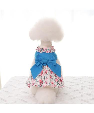 Shop Petyoung Floral Cat & Dog Clothes with Leash | Small Dog & Cat Princess Dress & Puppy Skirt in Blue M - Buy Online on GoSupps.com