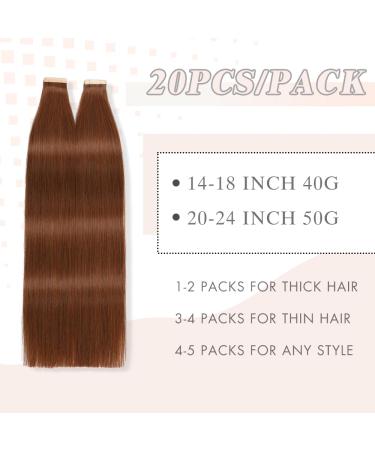 YDDM Tape-In Extensions | 20Pcs Real Hair 14 Inch Dark Red Brown Invisible Weft - Premium Quality - Buy Online on GoSupps.com