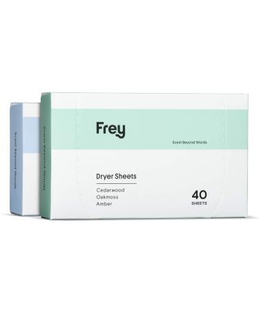 FREY Naturally Scented Dryer Sheets - 2 Pack of 40 Natural Laundry Dryer Sheets (80 Total) (Sweet & Bold Fragrance) Sandalwood / Cedarwood