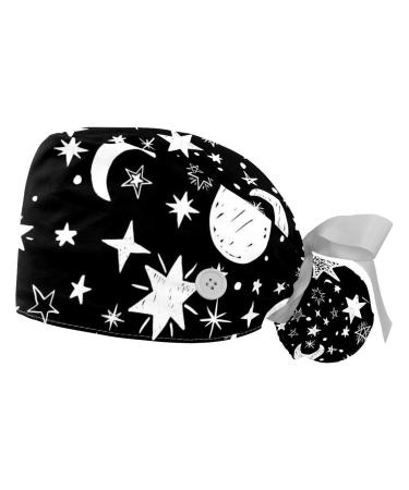 Woodland Jungle Tribal Animal Scrub Caps Hats Women Bouffant Working Hat Ponytail Holder for Women Long Hair Covers 2PCS Pattern 03