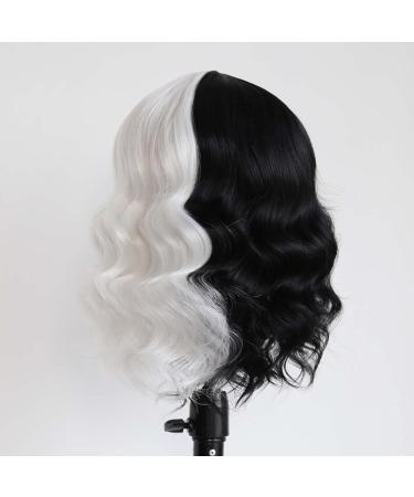 Buy TOWOWM Cruella de Vil Wig - Black & White Synthetic Bob with Pony | Perfect for Cosplay & Daily Wear - Buy Online on GoSupps.com