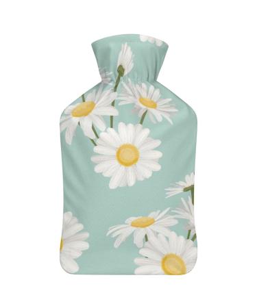 White Flowers Hot Water Bottle With Cover Plush Bed Bottle Hand Warmer For Adults And Children 26.5X15.3cm