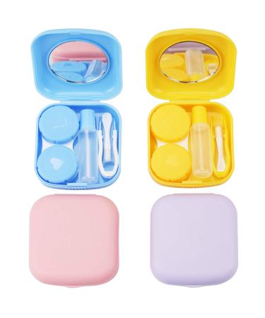 4PCS Contact Lens Case, Colorful Contact Lens Box Holder Container, Outdoor Mini Contact Lens Soak Storage Kit With Mirror For Travel&Home (Yellow, Pink, Blue Purple )