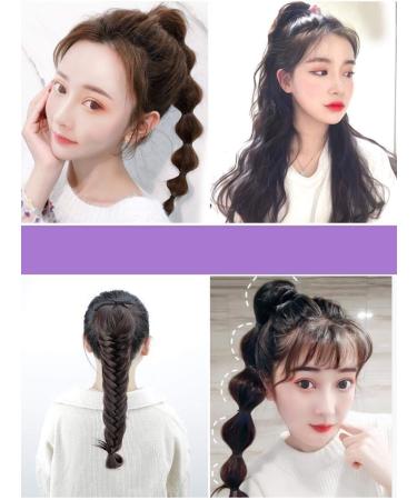 Bubble Wig Ponytail Short Female Strappy Lantern Twist Network Red Scorpion Double Ponytail Wig Female Long Hair Piece Dark Brown Of The Clip Hork Hork Brown 38cm Dark Brown