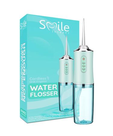 Smile Therapy Water Flosser for Teeth - Aqua 300ml Tank | Cordless Oral Irrigator & Dental Water Jet | 4 Brush Tips to Floss & Remove Plaque Stains & Food Residue | Travel & Home USB Rechargeable