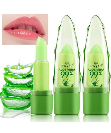 firstfly 2 Pack Aloe Vera Color Changing Lipstick Long Lasting Lip Care Nutritious Plumper Lip Balm Moisturizer Magic Temperature Color Change Lip Gloss Lip Makeup 2PCS Aloe Vera - B