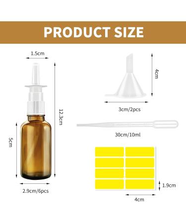 Leoeasiy 6-Pack Amber Nasal Spray Bottles - Refillable Spray Bottles with Funnel & Droppers for Essential Oils & Saline Solution - Buy Online on GoSupps.com