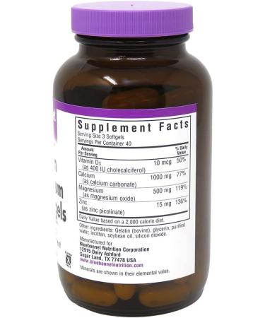 Bluebonnet Calcium Magnesium Zinc - 120 Softgels for Bone Health | Premium Nutrients - Buy Online on GoSupps.com