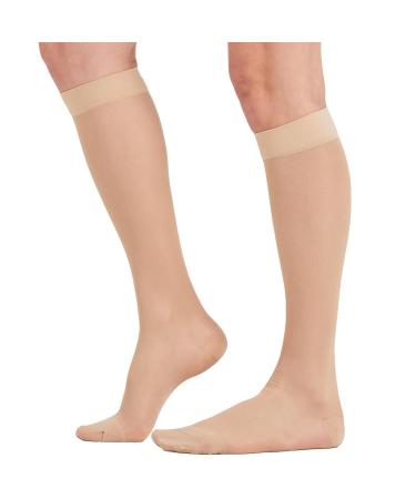 2 Pairs Sheer Compression Socks for Women - 15-20 mmHg Knee High Sheer Compression Stockings for Support Circulation Swelling Edema Work Office Travel Beige Medium Beige Medium
