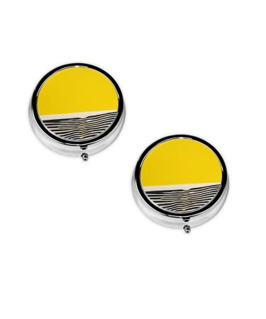Mustard Yellow and Black Print Printed Mini Round Pill Box Pill Box 3 Compartment Medicine Pill Case Pill Organizer Travel Pillbox Portable Pill Box for Pocket Home Office Use