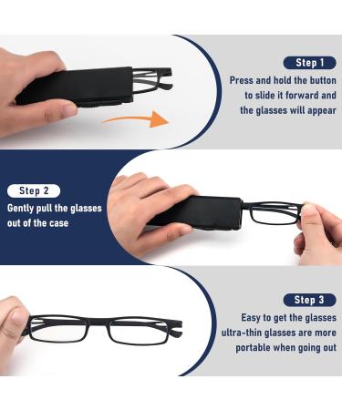 Kokobin Compact Reading Glasses with UV Protection & Flashing Lights - Ultra-Thin TR90 Eyewear for Men & Women (Black 3 Diopters) - Portable Case Included - Buy Online on GoSupps.com