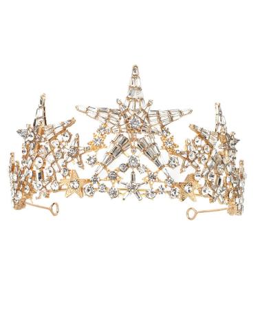 Lurrose Rhinestone Crowns Tiaras Bridal Star Crown Headband for Girls Women Bride Birthday Party Wedding Prom (Golden)