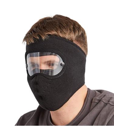 Mishiti unisex winter cycling windproof full face mask with removable transparent eye protection glasses anti-fitting polar-fleece storm hood